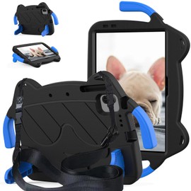 A-BEAUTY Kids Case Compatible with Honor Pad X8a 11 Inch 2024, Shockproof Rugged Protective Cover with Handle Stand, Shoulder Strap, Black Blue