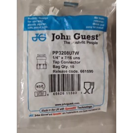 John Guest Pp3208u7w-Pk10 Faucet Adapter, 1/4 In Tube Size, Polypropylene,