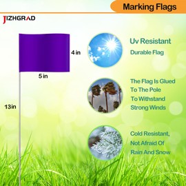 20Pack Purple Marking Flags, JIZHGRAD 13x4x5 Inch Marker Flags Use for Yard & Lawn, Boundary & Dog Training, Survey & Landscape, Sprinkler & Surveyor, Garden & Construction, High Visibility, Sturdy, Versatile, UV & Weather Resistant