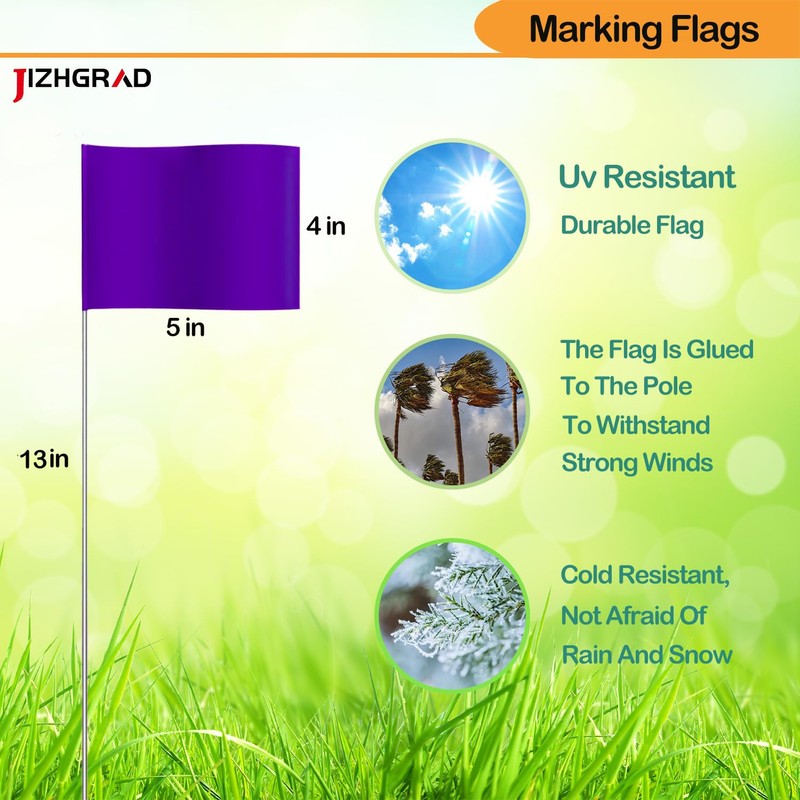 20Pack Purple Marking Flags, JIZHGRAD 13x4x5 Inch Marker Flags Use