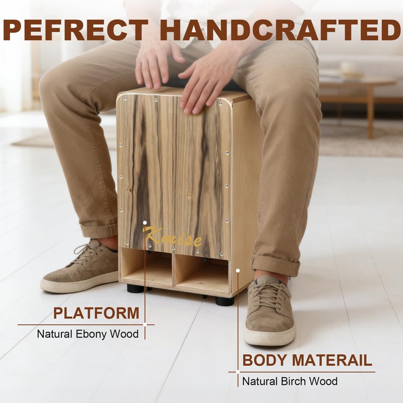 Kmise Portable Cajon Drum Box, 11.8×12.2×19.6" Adjustable Snare Cajons Drums,