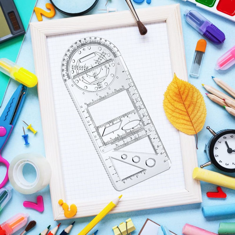 Vicloon Multifunctional Geometric Ruler, Drawing Template Measuring Tool Plastic Measuring