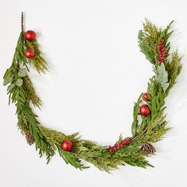 65" Christmas Red Balls and Artificial Pine Cedar Garland