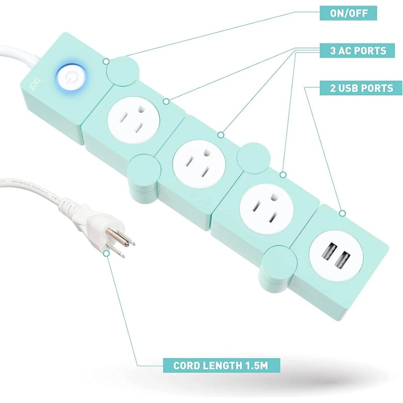 iJoy Flexible Power Strip - 3 AC Outlets and 2