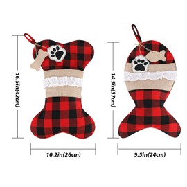 Christmas Stocking for Dog, 2 Pack Bag Ornaments for Christmas Tree Fireplace Decorations, Bone Shape