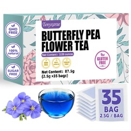 Butterfly Pea Flower Tea Bags, 35 Teabags, 2.5g/Bag, Made with 100% Natural Butterfly Pea Flower. Helps with Antioxidant and High in Anthocyanins | Caffeine-Free | Sugar-Free | Gluten-Free | Vegan. Eco-Friendly Tea Bags
