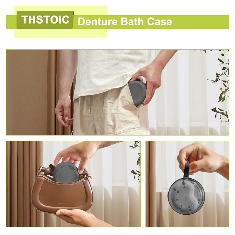 THSTOIC Denture Case & Cup, Travel Retainer Case with Mirror,
