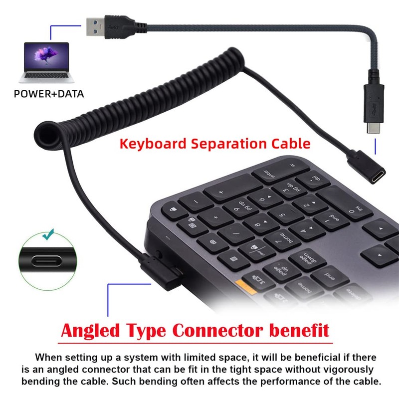 NFHK Stretch Coiled USB-C Keyboard Mouse Cable for Gaming Keyboard