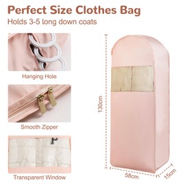 Yiomxhi Space Saving Hanging Garment Bag with Self Compression Zipper, Dust Cover Clothes Protector Bag for Down Coat, Breathable Suit Bag for Closet Storage, 1Pc (Pink)