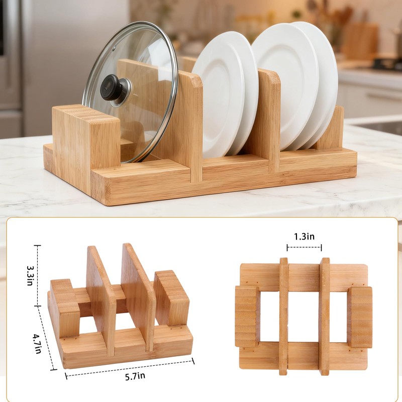 GZLT Bamboo Pot Lid Holder Stand, Cutting Board Organizer and