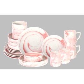 Home VSS, Fine China Artisan Marbled Dinner Set (20pc Set, Pink)