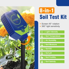 YINMIK pH Moisture Meter Smart Soil Test Kit Garden pH Meter Hygrometer pH Conductivity Meter for Hydroponic 8 in 1 Farm pH Moisture pH Moisture EC Fertility Salt Sunlight Air Humidity Temp Tester