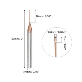 uxcell Square Nose End Mill, 0.6mm Solid Carbide AlTiSin Coated Long Reach CNC Router Bits 2 Flutes Milling Cutter with Extended Neck, 10mm Cutting Length 4mm Shank