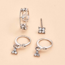 Cimenexe Bohemian Crystal Dangle Hoop Earrings Paved Cz Studs Earrings Crystal Star Ear Cuff Earrings Silver Rhinestone Earrings Multiple Piercing Earrings Set Jewelry for Women and Girls Gifts