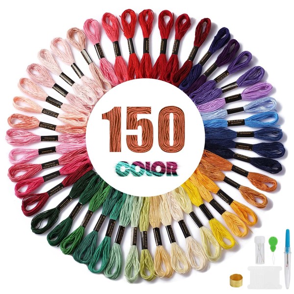 150 Colours Embroidery Thread Set, 8 Metres, Yarn Set Made of Polyester Cotton, Suitable for Making Friendship Bracelets, Embroidery, Braiding, Crochet, Arts Cross Stitching, Sewing Thread
