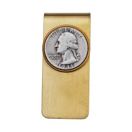 US 1941 Washington Quarter 90% Silver 25 Cent Coin Solid Brass Money Clip New - High Quality - Original Color without Any Plating