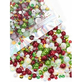 Rhinova 70g Mix Pearls and Rhinestones for Crafting, Sizes Range 3mm-10mm Pearl Beads for Bedazzler Rhinestones for Bedazzling Pearls for Crafting Sock Charms Nail Shoe Mugs (Christmas Cheer Mix)