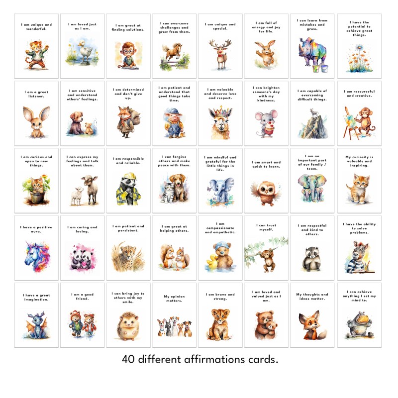 40 Affirmation Cards for Kids - Postcard Size Great for