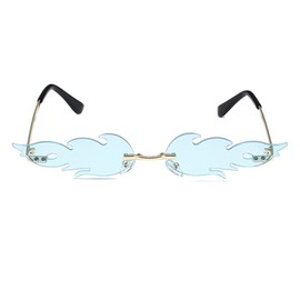 RUNHUIS Fire Flame Sunglasses Flame Rimless Sunglasses Rimless Wave Glasses Fire Shaped Glasses Eyewear for Party (Clear Blue)
