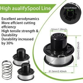 Zguziji 3 PCS Strimmer Spool, Trimmer Spool Line with 1 Strimmer Spool Cover, Compatible with Black+Decker Grass Trimmer Replace GL250/GL310/GL360 / GLC12/ BDST36 Spool and Cap, A6226-XJ