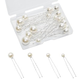 YUYUDEHM 18PCS Pearl U Shaped Bobby Pins, Wedding Pearl Hair Pins, Silver, 4 Sizes (0.63/1.6cm, 0.51in/1.3cm, 0.43in/1.1cm, 0.354in/0.9cm), 18 Count