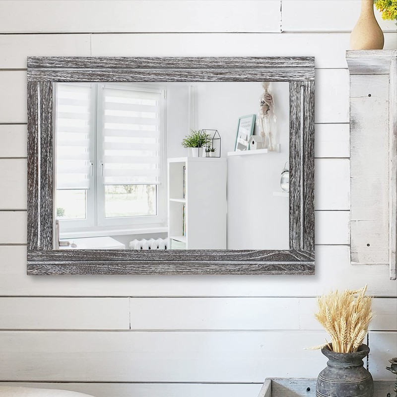 AAZZKANG Rustic Mirror Wood Framed Wall Mirror 20"x16" Rectangle Decorative