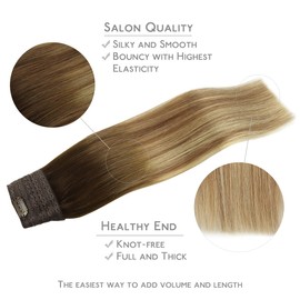 WENNALIFE Secret Hair Extensions Real Hair, 45 cm, 18 Inches 75 g Ombre Walnut Brown to Ash Brown and Bleach Blonde Hair Extensions Real Hair Invisible Wire Hair Extensions