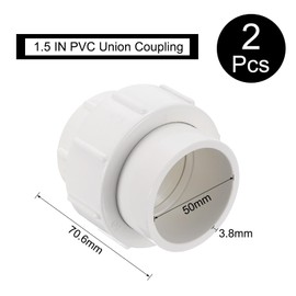 sourcing map 2 Pcs 1.5" Union PVC Coupling Pipe Fitting (Socket x Socket) PVC Slip Union Coupling Adapter Schedule 40, EPDM O-Ring, White