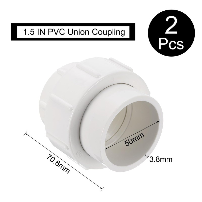 sourcing map 2 Pcs 1.5" Union PVC Coupling Pipe Fitting