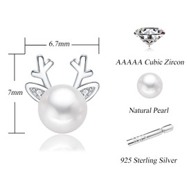 Hasnsofie Silver Christmas Earrings Women, 925 Sterling Silver Christmas Stud Earrings, Snowflake Elk Pearl Moonstone Stud Earrings Silver for Women, 9 mm Silver Sleeping Stud Earrings for Christmas,