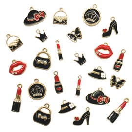 TSJ 24 PCS Assorted Enamel Charms Black Jewelry Making Pendants Lady Fashion Women Makeup DIY Charms for Necklace Bracelet Earrings