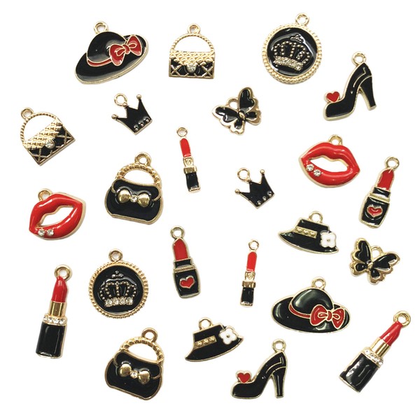 TSJ 24 PCS Assorted Enamel Charms Black Jewelry Making Pendants