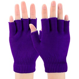 EBOOT Half Finger Gloves Winter Fingerless Gloves Knit Unisex Gloves for Men Women Cold Weather Windproof Outdoor Sports (Purple)