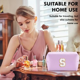 URSKYTOUS - Bolsa de maquillaje con inicial, bolsa de cosméticos personalizada con cierre, bonita bolsa de aseo de viaje, impermeable, bolsa de maquillaje de poliuretano, regalo de cumpleaños para