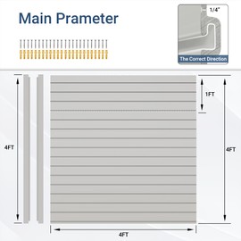 Neoaider Slatwall Panel 4 FT x 4 FT, Interlocking Slat Wall Paneling, Wall Mounted PVC Wallpanel, Suitable for Garage Storage and Organizer, Slatwall Board, Shelves - Grey
