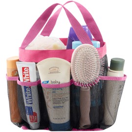 Lifewit Mesh Shower Caddy Freestanding Portable Shower Tote Bag for College Dorm, Bathroom, Gym, Travel, Quick Dry Hanging Shower Organizer with 7 Storage Pockets for Toiletry Essentials, Pink