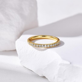 Blueeve Moissanite Stackable Rings for Women, 1.8MM D Color VVS1 Clarity Lab Created Diamond Wedding Band 14K Yellow Gold Filled Moissanite Full Eternity Rings for Women Wife Birthday Gifts for Her