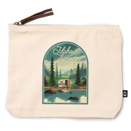 Idaho Springs, Colorado, Outdoor Activity, at Home Anywhere, Camper in Evergreens, 100% Cotton Zipper Pouch, Travel Accessory, Go Bag