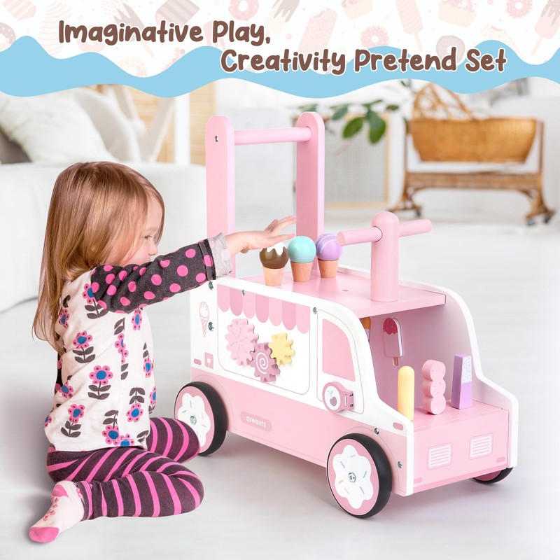 Asweets Wooden Baby Push and Pull Walker with Wheels, Learining