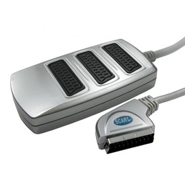 Bluecharge Direct 3 Way Scart Adaptor Splitter Box Adaptor Split to 3 TV's PREMIUM SILVER RANGE