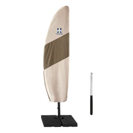 HAMLER Patio Umbrella Cover, Heavy Duty Waterproof Parasol Cover with Zipper & Telescopic Rod, Fits 12ft to 14ft Outdoor Offset Umbrella, Brown & Beige