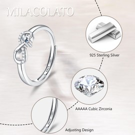 MILACOLATO Silver Rings for Women,925 Sterling Silver Infinity Ring with Heart Cubic Zirconia for Women Silver Thumb Ring Adjustable Promise Ring with Gift Box