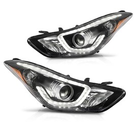 ANDPLAY DRL LED Projector Headlights Assembly Left & Right Side Pair Compatible with Hyundai Elantra 2014-2016 Front Headlamps Clear Lens Black Housing Amber Reflector HY2503186, HY2502186