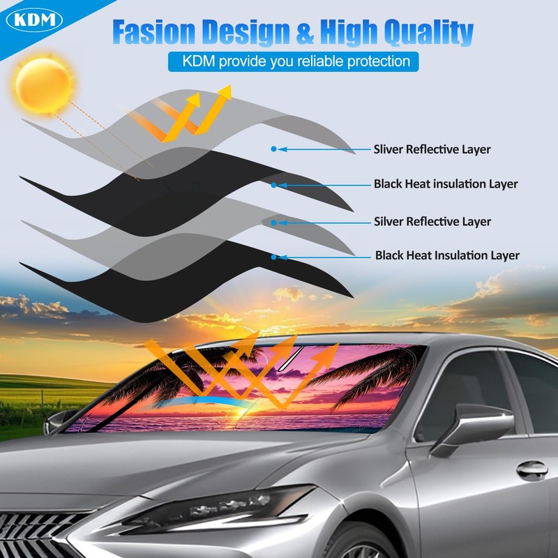 KDM Sunset Beach Style Windshield Sun Shade Fit for 2015-2024
