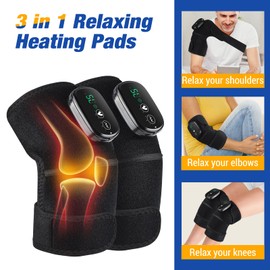 YUANBO Cordless Electric Heated Knee Massager, 3-in-1 Heated Knee Massager with Heat for Knee Elbow Shoulder Wrap with 3 Vibration & Heating Modes (2 Pack)