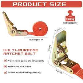 Pack of 5 Lashing Straps with Ratchet, Orange Tie Down Straps 2 m x 25 mm with 900 kg Load Capacity, Adjustable Ratchet Strap Set, Lashing Straps with Ratchet Loads, Ratchet Straps According to DIN EN