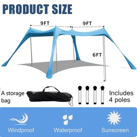 Pxyobto Beach Tent, Camping Sun Shelter UPF50+ with 4 Sandbags,Sand Shovels,Ground Pegs & Stability Poles, Outdoor Shade Beach Canopy for Camping Trips, Fishing, Backyard Fun or Picnics