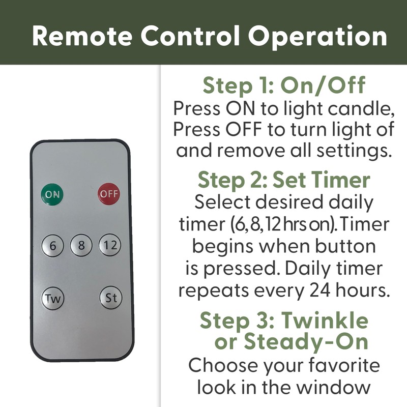 612 Vermont Ultra-Bright LED Window Candles with Timer, Remote Control,