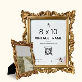 97 Decor Vintage Picture Frame 8x10 - Gold 8x10 Picture Frame, Elegant Antique Frames 8 X 10 With Glass Front, Fancy Ornate Frame 8x 10 For Photo Display Tabletop And Wall Mounting,