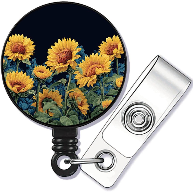 Sunflower Retractable ID Card Badge Holder with Alligator Clip, Name